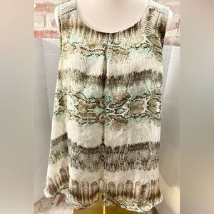 Roz & Ali 2X Sleeveless Blouse Snake Print Pleated Front Hi Lo Blouse